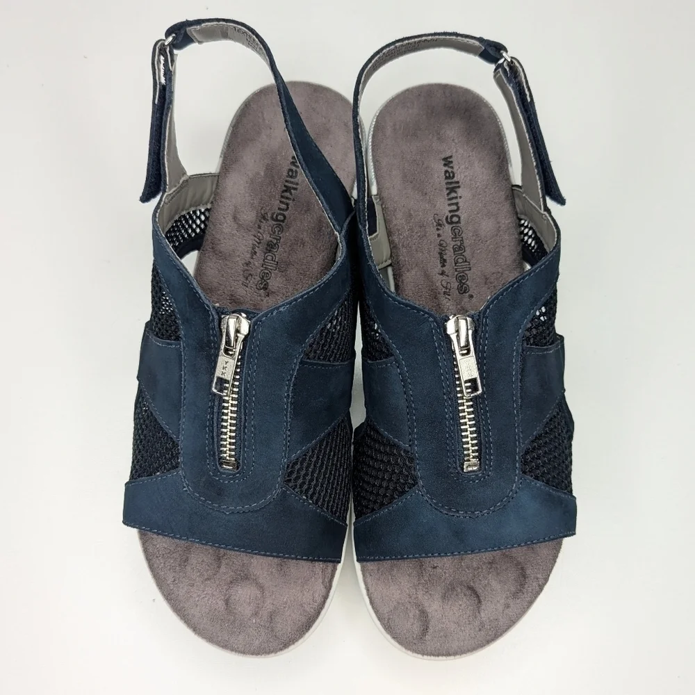 Walking Cradles NWOT Spencer Leather Open Toe Slingback Sandal blue size 9